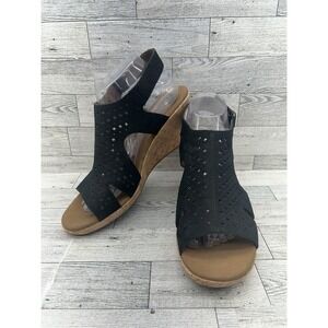 Womens Rockport Briah Hood Slingback Open Toe Wedge Suede Sandals Black Size 10